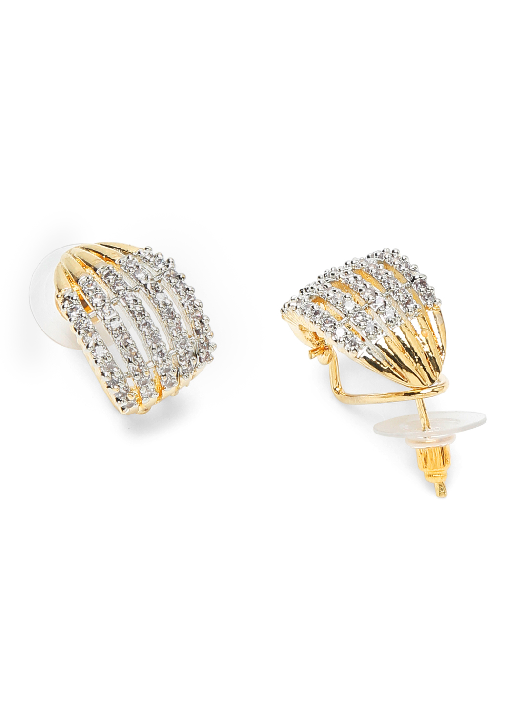 YouBella Jewellery Gold Plated American Diamond Studded Huggie Earrings for Girls and Women (YBEAR_33354) (Gold)